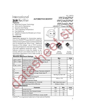 IRFZ48ZPBF datasheet  